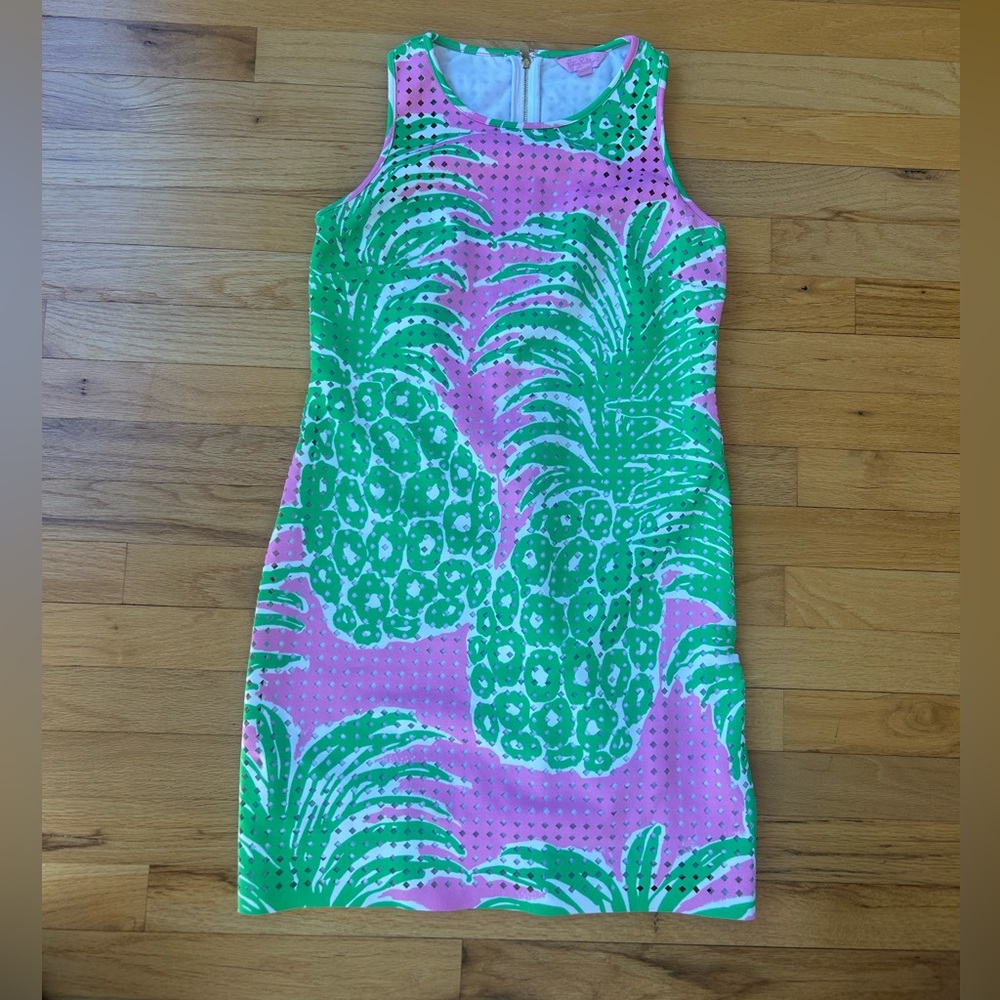 Lily Pulitzer Perla Pink Pout Flamenco Laser Cut Scuba Ponte Shift Dress